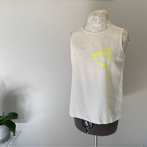 Sheer ivory top with neon yellow sequin tulip accent